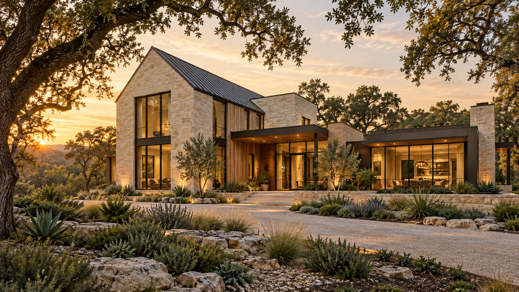Original architectural concept of a contemporary home on a wooded lot